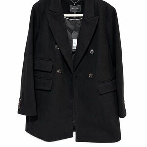 BCBGMAXAZRIA Women's Black Wool Double Breasted Pea Coat L Lined Pockets